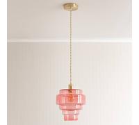 ValueLights | Lane Pink Glass 5 Tier Shade Brushed Gold Single Ceiling Pendant Light with Bulb | Shades, Home Décor & Improvement Essential | Light Bulb Included