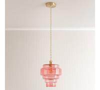 ValueLights | Lane Pink Glass 5 Tier Shade Brushed Gold Single Ceiling Pendant Light with Bulb | Shades, Home Décor & Improvement Essential | Light Bulb Included