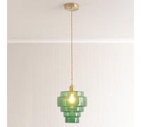 Brushed Gold Single Ceiling Pendant Light with Glass 5-Tier Shade Green