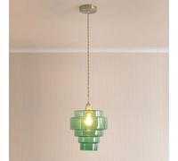 Valuelights Lane Green Glass 5 Tier Layer Shade Brushed Chrome Single Ceiling Pendant Light