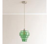ValueLights Lane Glass 5 Tier Shade Brushed Chrome Ceiling Pendant Light & Bulb in Bright Green ValueLights Bright Green