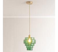Valuelights Lane Green Glass 5 Tier Shade Brushed Gold Single Ceiling Pendant Light And Bulb