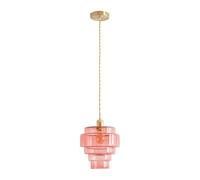 Brushed Gold Single Ceiling Pendant Light with Glass 5-Tier Shade Pink