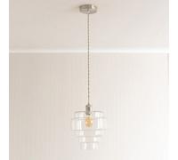 Valuelights Lane Pink Glass 5 Tier Shade Brushed Chrome Single Ceiling Pendant Light & Bulb