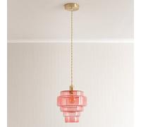 Valuelights Lane Pink Glass 5 Tier Shade Brushed Gold Single Ceiling Pendant Light With Bulb