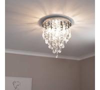 Silver Chrome Chandelier Ceiling Light Fitting with Clear Jewel Dropets for Living Room Bedroom
