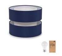 Large Easy Fit Ceiling Light Shade 2 Tier Pendant Drum Lampshade for Living Room Bedroom Hallway - Navy Blue - LED Bulb Included