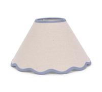 ValueLights | Large Easy Fit Natural Linen Tapered Light Shade with Blue Scallop Trim | Lamp Shades, Home Décor & Improvement Essential | Includes Bulb | 410mm Shade Width