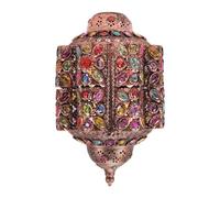 Large Moroccan Bazaar Style Bronze Lantern Living Room Bedroom Ceiling Light Easy Fit Pendant Shade with Multi Coloured Jewels - LED Bulb Included