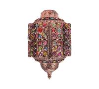Large Moroccan Bazaar Style Bronze Lantern Living Room Bedroom Ceiling Light Easy Fit Pendant Shade with Multi Coloured Jewels