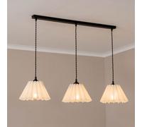 ValueLights Lauren White Pleated 3 Drop Bar Matte Black Diner Ceiling Pendant Light with Bulbs ValueLights White