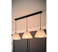 Lauren White Pleated 3 Drop Bar Matte Black Diner Ceiling Pendant Light with Bulbs ValueLights White One Size