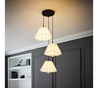 Valuelights Lauren White Pleated Shade 3 Drop Cluster Matte Black Ceiling Pendant Light