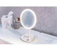 8 Inch Make Up Mirror Vanity with Trinket Tray, Built in Music Bluetooth Speaker LED Adjustable Dimmable Light with 3 Colour Modes Portable Travel Light