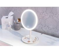8 Inch Make Up Mirror Vanity with Trinket Tray, Built in Music Bluetooth Speaker LED Adjustable Dimmable Light with 3 Colour Modes Portable Travel Light