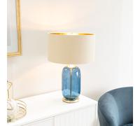 ValueLights | Navy Blue Glass and Gold Detail Table Lamp with Beige/Gold Shade | Home Décor, Bedside & Desk Lamp | Includes Bulb