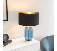 ValueLights | Navy Blue Glass and Gold Detail Table Lamp with Black/Gold Shade | Home Décor, Bedside & Desk Lamp | Includes Bulb