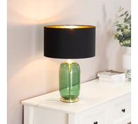 Leigh Black with Metallic Gold Shade with Forest Green Glass and Gold Table Lamp ValueLights Black One Size