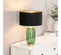 ValueLights Leigh Black with Gold Shade with Forest Green Glass & Gold Table Lamp & Bulb ValueLights Black