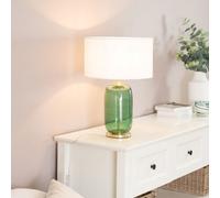 Valuelights Leigh Forest Green Glass And Gold Detail Table Lamp With White Drum Shade Light - Led Bulb Included