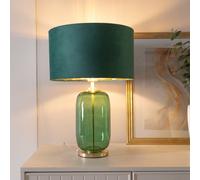 ValueLights | Leigh Forest Green Glass Table Lamp with Green Velvet & Gold Inner Shade | Table Lamps, Home Décor & Improvement Essential