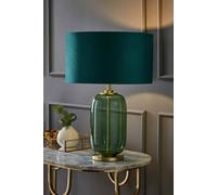 ValueLights Leigh Green Velvet Drum Shade with Forest Green Glass & Gold Trim Table Lamp in Bottle Green ValueLights Bottle Green
