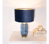 Valuelights Leigh Navy Blue And Gold Glass Table Lamp With Navy Velvet And Gold Inner Shade In Dark Navy Dark Navy