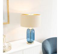 ValueLights Leigh Beige with Gold Shade with Navy Blue Glass & Gold Table Lamp & LED Bulb ValueLights Blue