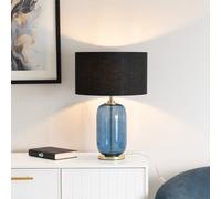 Valuelights Leigh Navy Blue Glass And Gold Detail Table Lamp With Black Drum Shade