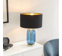 ValueLights Leigh Black & Gold Shade Navy Blue Glass Gold Table Lamp