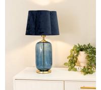 Valuelights Leigh Navy Blue Velvet Scallop Shade With Navy Blue Glass And Gold Trim Table Lamp