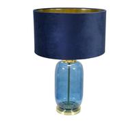 ValueLights Leigh Navy Blue & Gold Glass Table Lamp with Navy Velvet & Gold Inner Shade in Dark Navy ValueLights Dark Navy
