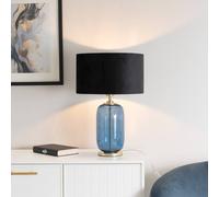 Leigh Velvet Drum Shade with Navy Blue Glass and Gold Trim Table Lamp with Bulb ValueLights Black One Size