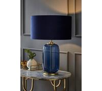 ValueLights | Navy Blue Glass and Gold Detail Table Lamp with Velvet Drum Shade | Home Décor, Bedside & Desk Lamp