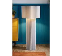Valuelights Lenny Stone Grey Drum Lamp Shade Colour Drench Ribbed Fabric Midi Floor Lamp