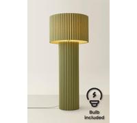 ValueLights Lenny Moss Green Drum Lamp Shade Ribbed Fabric Midi LED Floor Lamp - Size: 109 x 46 x 46cm - Wilko