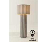 Valuelights Lenny Stone Grey Drum Lamp Shade Ribbed Fabric Midi Floor Lamp With Led Bulb