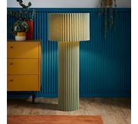Valuelights Lenny Moss Green Drum Lamp Shade Colour Drench Ribbed Fabric Midi Floor Lamp