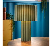 Valuelights Lenny Moss Green Drum Lamp Shade Colour Drench Ribbed Full Fabric Table Lamp