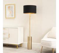 Valuelights Lexy Antique Brass Rotary Dimmer Switch Floor Lamp With Black/gold Shade - Led Bulb Included