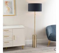 Lexy Fabric Drum Shade with Antique Brass Dimmable Floor Lamp ValueLights Navy One Size