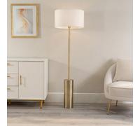 Valuelights Lexy Antique Brass Rotary Dimmer Switch Floor Lamp With White Drum Shade - Led Bulb Included