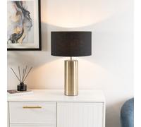 Valuelights Lexy Antique Brass Touch Table Lamp With Black Drum Shade - Led Bulb Included