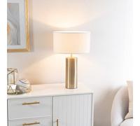 Valuelights Lexy Antique Brass Touch Table Lamp With Cream Boucle Shade - Led Bulb Included