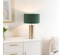 Antique Brass Single Stem Touch Dimmer Light Table Lamp with Forest Green Drum Shade for Living Room Bedroom