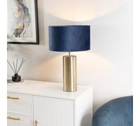 Valuelights Lexy Antique Brass Touch Table Lamp With Navy Blue Velvet Shade - Led Bulb Included