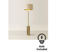 Valuelights Lexy Beige And Gold Shade With Antique Brass Dimmable Floor Lamp & Led Bulb