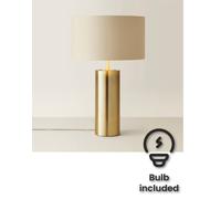 ValueLights | Antique Brass Single Stem Touch Dimmer Light Table Lamp with Beige/Gold Shade | Home Décor, Bedside & Desk Lamp | Includes Bulb