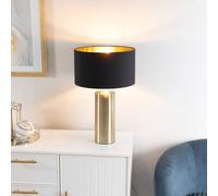Antique Brass Single Stem Touch Dimmer Light Table Lamp with Black/Gold Shade for Living Room Bedroom - LED Bulb Included