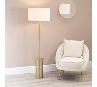 ValueLights Antique Brass Single Stem Rotary Dimmer Switch Floor Lamp with Cream Boucle Shade for Living Room